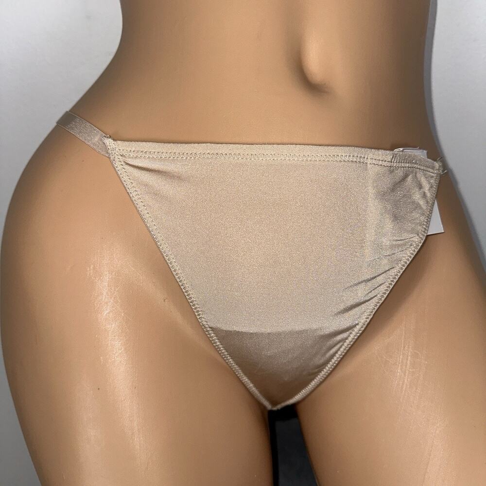 Vintage Y2K New Second Skin Satin G-Sting Thong Panty Women's Medium Nude Sexy